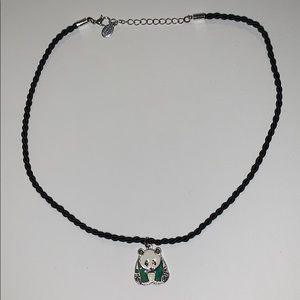 Panda Mood Ring Necklace with Black Cord
